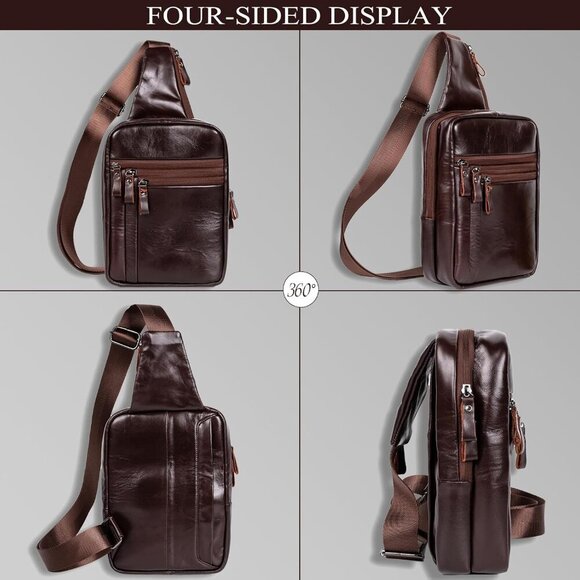 Elegant Buffalo Leather Tactical Sling Bag for Men - Adjustable Comfort & Style - Picture 8 of 8